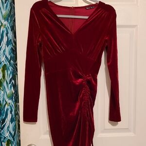 SHEIN Red Velvet Long Sleeve Dress